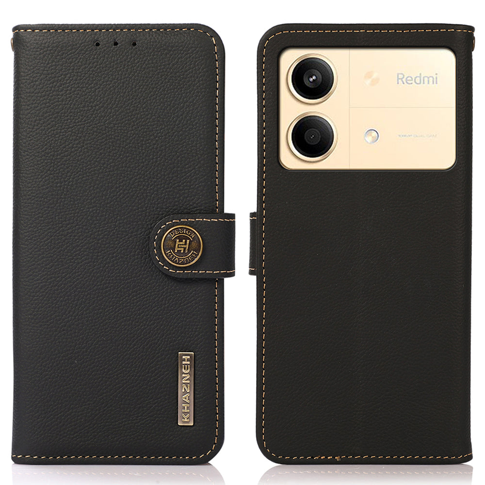 KHAZNEH For Xiaomi Redmi Note 13R Pro 5G Genuine Cow Leather Phone Case RFID Blocking Card Slots Cover - Black KHAZNEH For Xiaomi Redmi Note 13R Pro 5G Genuine Cow Leather Phone Case RFID Blocking Card Slots Cover - Black